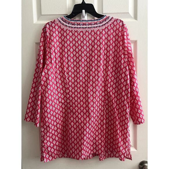 TALBOTS Women's Pink White Medallion Foulard Embroidered Tunic Top - Picture 4 of 9